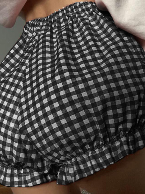 Pantalones cortos con estampado de cuadros y pajarita-1