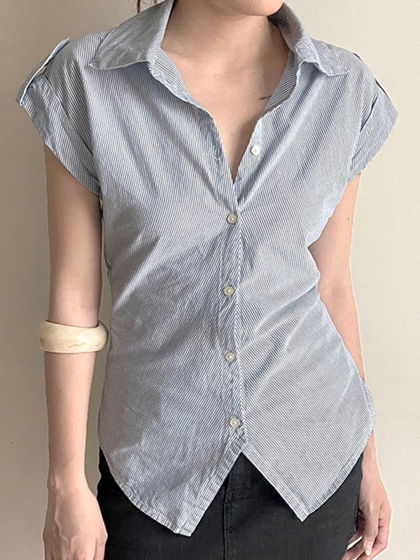 Camisas de manga corta con rayas contrastantes-1