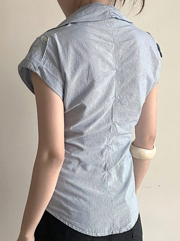 Camisas de manga corta con rayas contrastantes-2