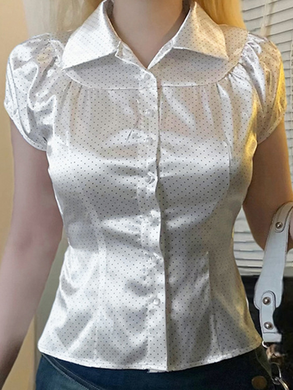 Camisas vintage de manga corta con solapa-1