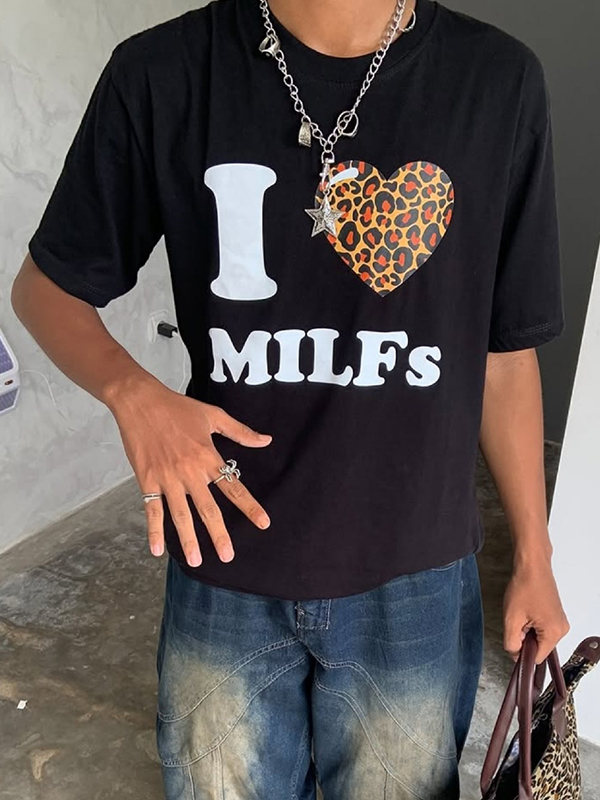 Camiseta de manga corta extragrande con estampado de letras-1