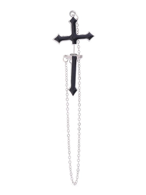 Aretes con dije de cruz adornada con cadena-2