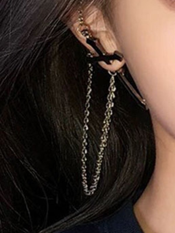 Aretes con dije de cruz adornada con cadena-3