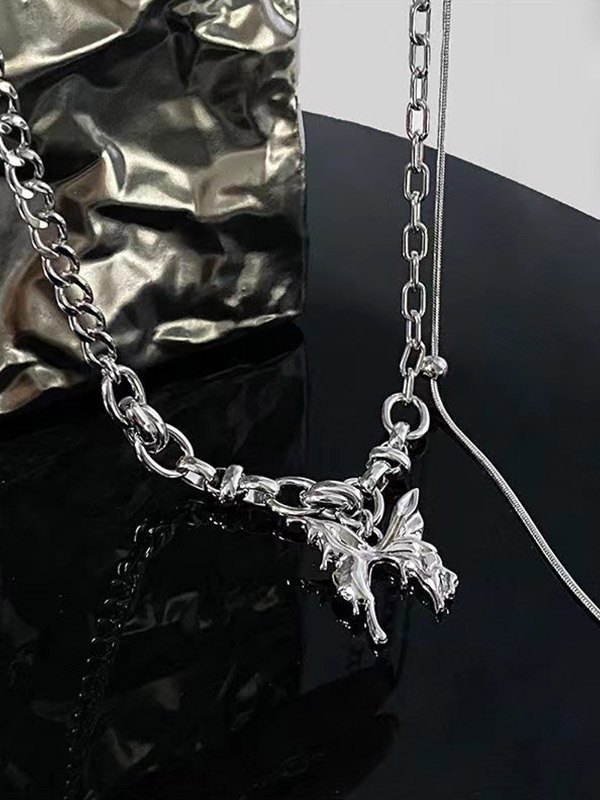Collar de cadena de eslabones con colgante de mariposa-3