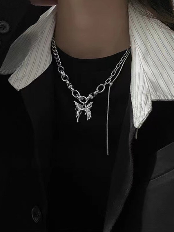 Collar de cadena de eslabones con colgante de mariposa-1