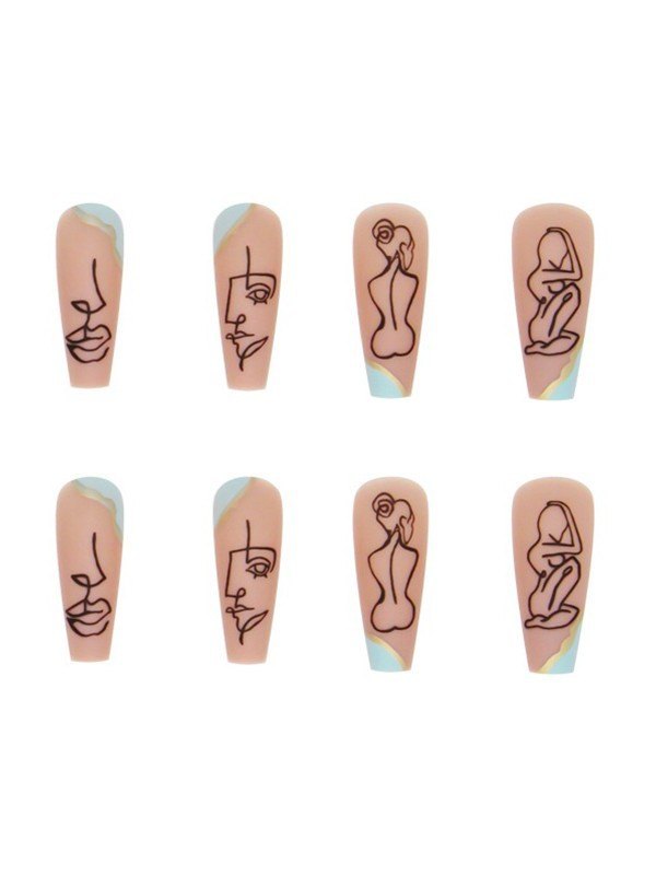 24 piezas de patrón de contorno abstracto prensa en las uñas-3