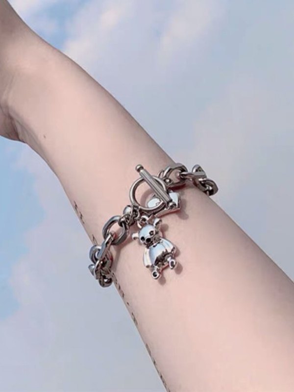 Pulsera de cadena gruesa con colgante de oso-1