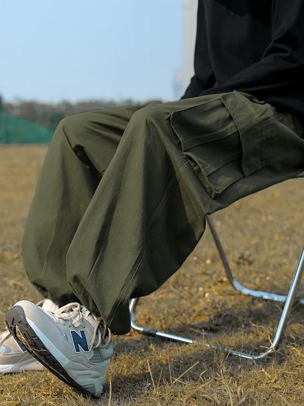 Pantalones cargo de pierna de skate vintage para hombre-3