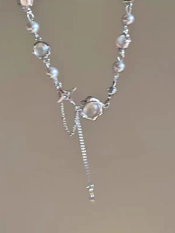 Collar de cadena de cuentas de estrella de diamantes de imitación-4