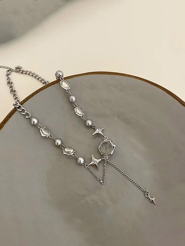 Collar de cadena de cuentas de estrella de diamantes de imitación-1