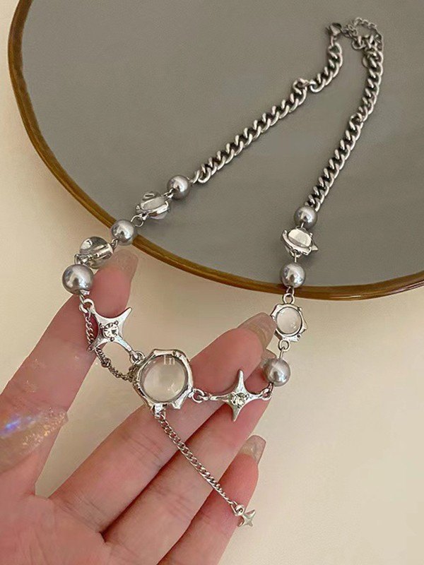 Collar de cadena de cuentas de estrella de diamantes de imitación-2