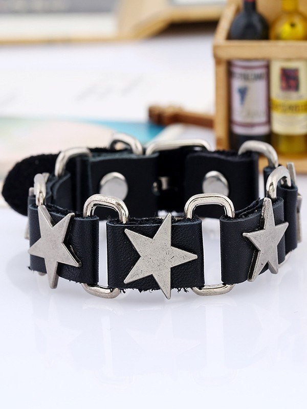Pulsera de cuero de pu con dije de estrella de metal-1