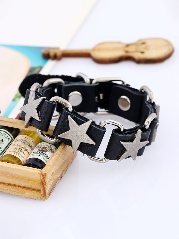 Pulsera de cuero de pu con dije de estrella de metal-2