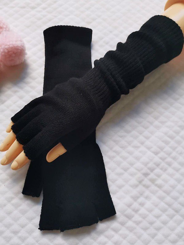 Guantes calentadores de brazo tejidos con medio dedo-1