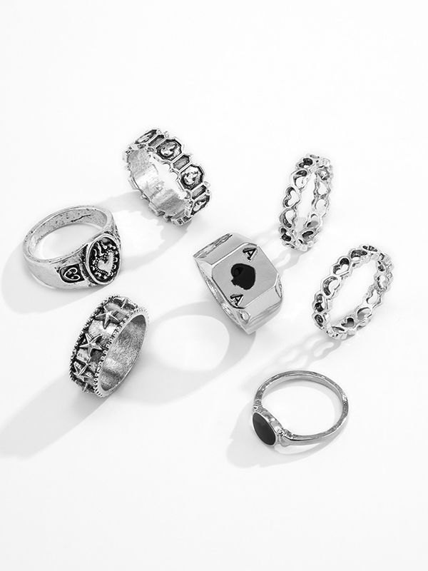 Anillo de plata geométrico de 7 piezas para hombre-2
