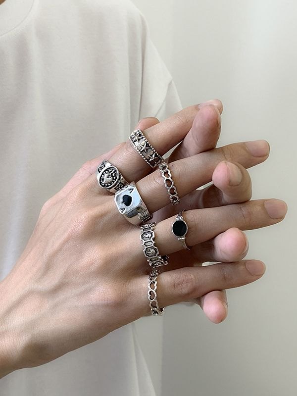 Anillo de plata geométrico de 7 piezas para hombre-1