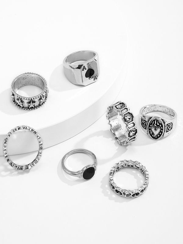 Anillo de plata geométrico de 7 piezas para hombre-3