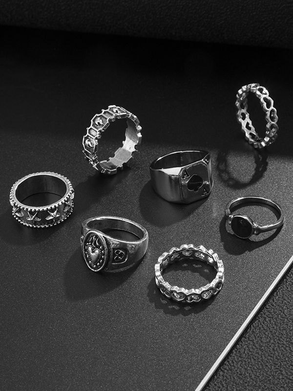 Anillo de plata geométrico de 7 piezas para hombre-4