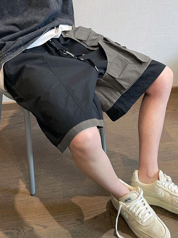 Pantalones cortos casuales con cremallera y bolsillo grande para hombre-3