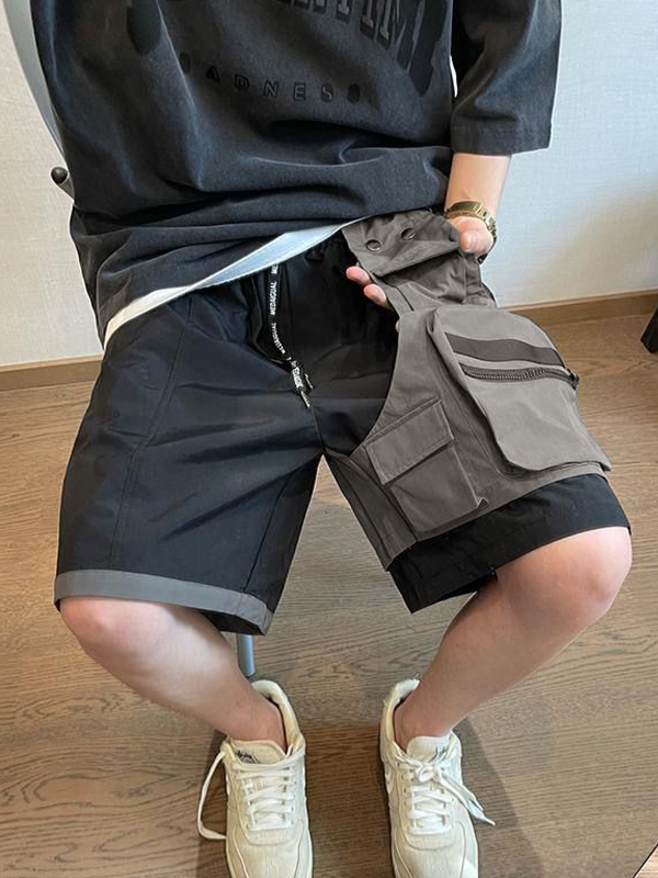 Pantalones cortos casuales con cremallera y bolsillo grande para hombre-1