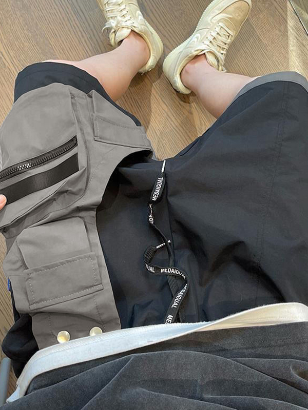 Pantalones cortos casuales con cremallera y bolsillo grande para hombre-2