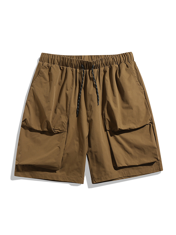Pantalones cortos casuales lisos con bolsillo grande para hombre-3