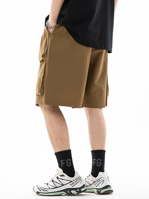 Pantalones cortos casuales lisos con bolsillo grande para hombre-2