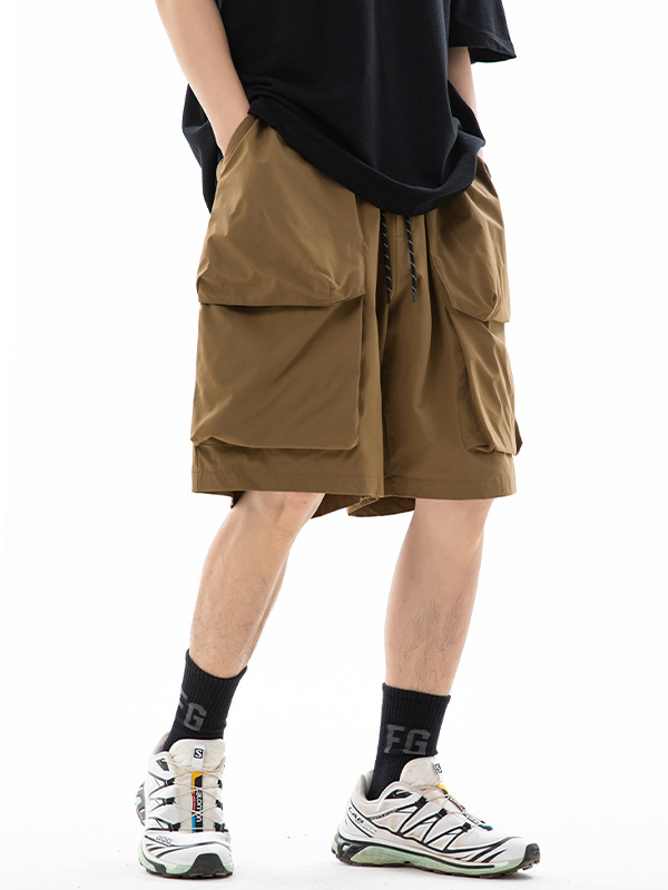 Pantalones cortos casuales lisos con bolsillo grande para hombre-1
