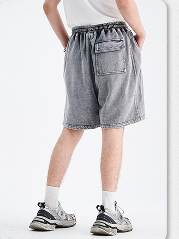 Pantalones cortos sueltos simples desgastados lavados para hombre-1