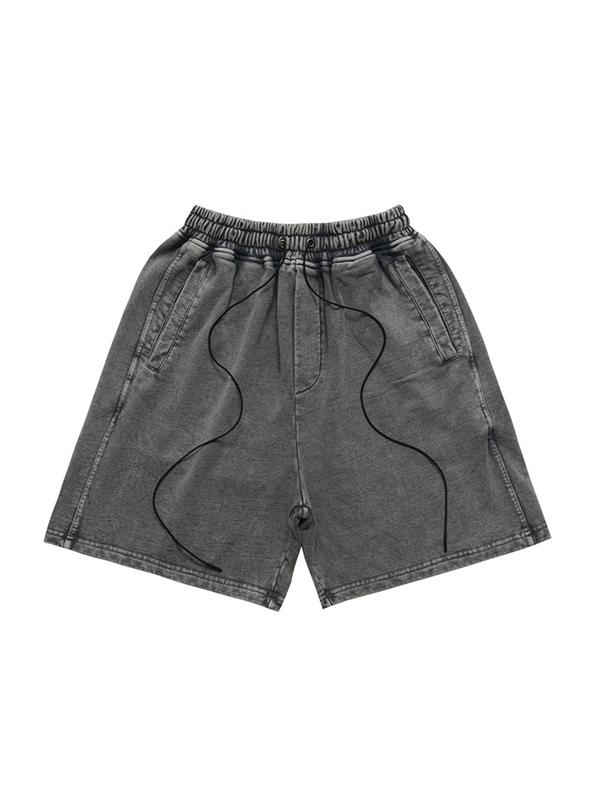 Pantalones cortos sueltos simples desgastados lavados para hombre-2
