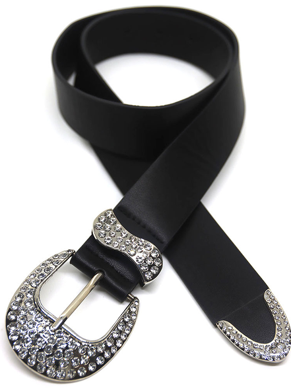 Cinturón negro personalizado con diamantes de imitación vintage-3