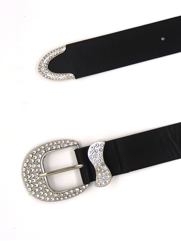 Cinturón negro personalizado con diamantes de imitación vintage-1