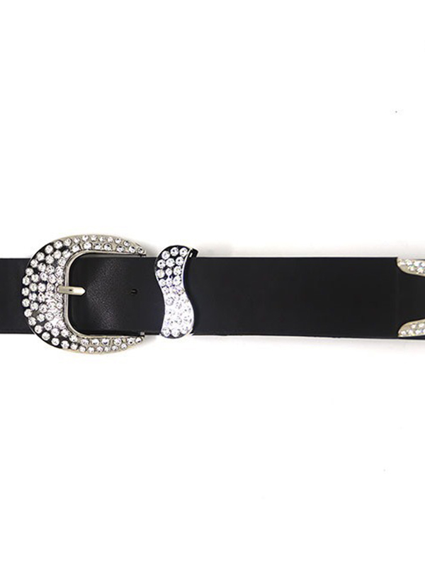 Cinturón negro personalizado con diamantes de imitación vintage-2
